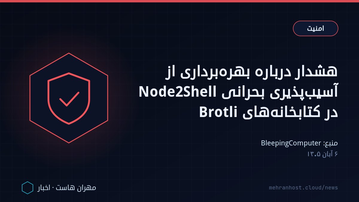 تصویر خبر: هشدار درباره بهره‌برداری از آسیب‌پذیری بحرانی Node2Shell در کتابخانه‌های Brotli — امنیت، به نقل از BleepingComputer