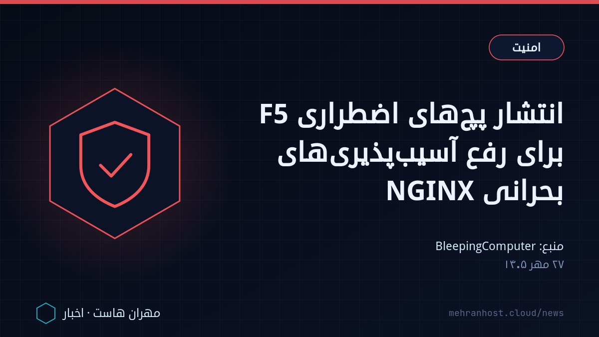 تصویر خبر: انتشار پچ‌های اضطراری F5 برای رفع آسیب‌پذیری‌های بحرانی NGINX — امنیت، به نقل از BleepingComputer