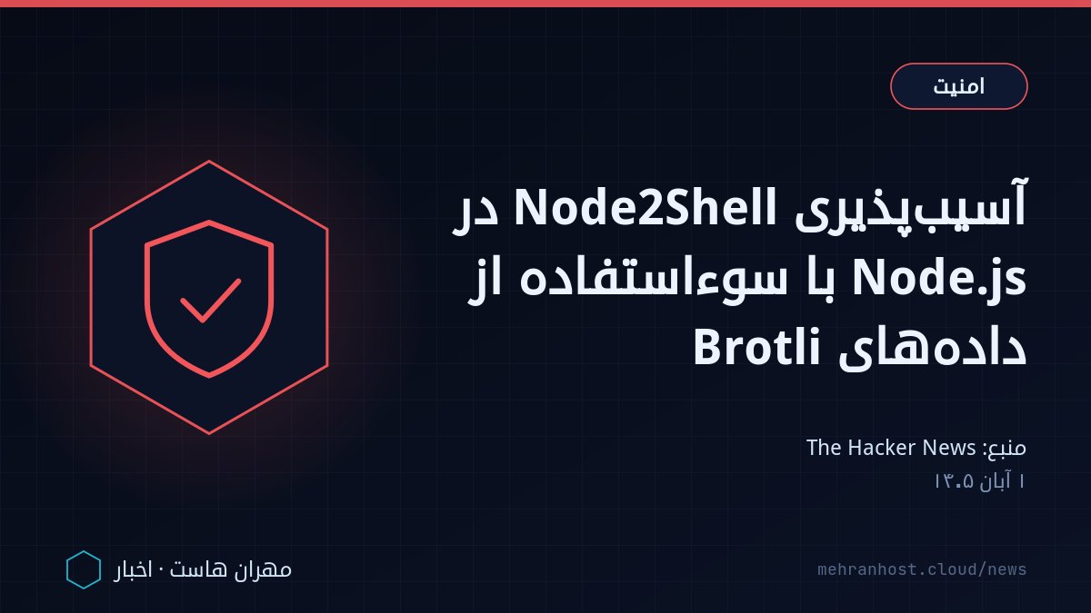 تصویر خبر: آسیب‌پذیری Node2Shell در Node.js با سوءاستفاده از داده‌های Brotli — امنیت، به نقل از The Hacker News