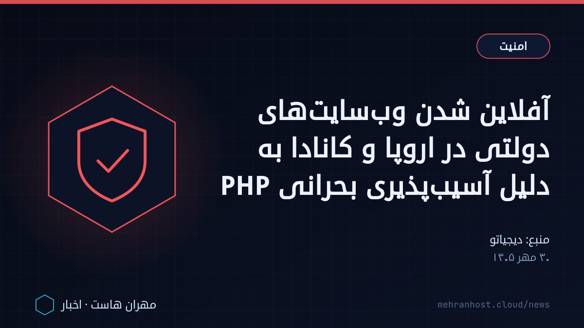 تصویر خبر: آفلاین شدن وب‌سایت‌های دولتی در اروپا و کانادا به دلیل آسیب‌پذیری بحرانی PHP — امنیت، به نقل از دیجیاتو