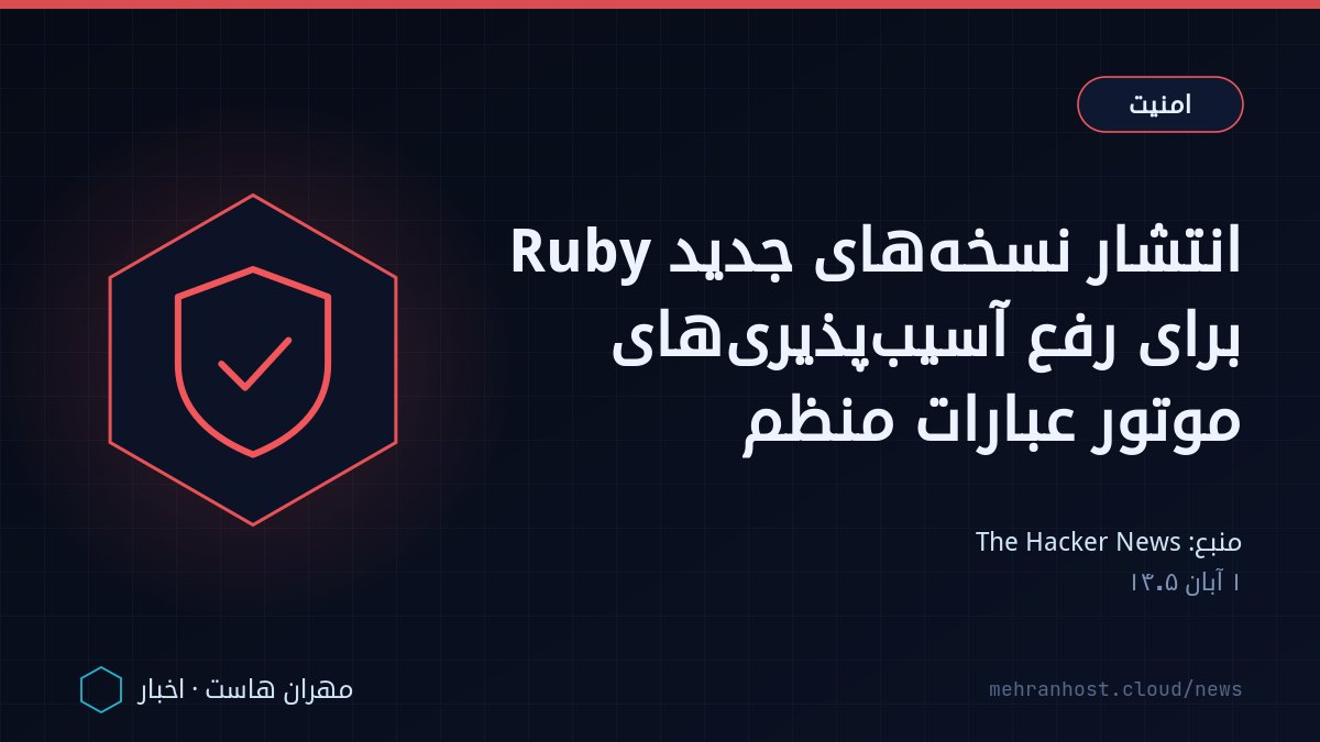 تصویر خبر: انتشار نسخه‌های جدید Ruby برای رفع آسیب‌پذیری‌های موتور عبارات منظم — امنیت، به نقل از The Hacker News